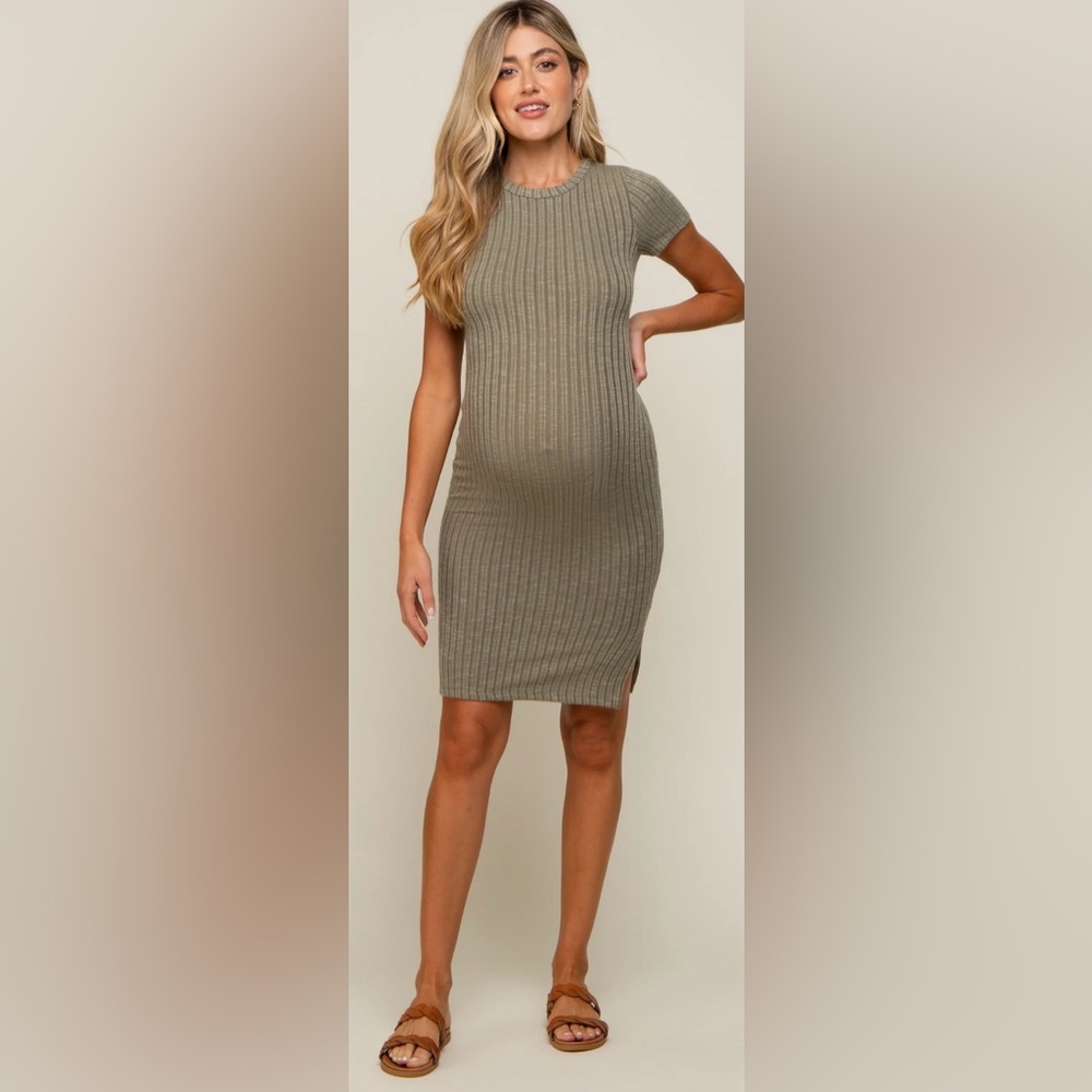 Pinkblush olive green ribbed maternity dress